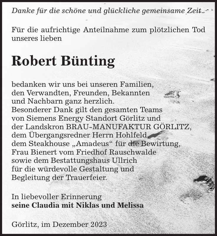 Robert Bünting Traueranzeige Sächsische Zeitung