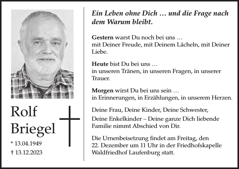 Rolf Briegel Traueranzeige Badische Zeitung