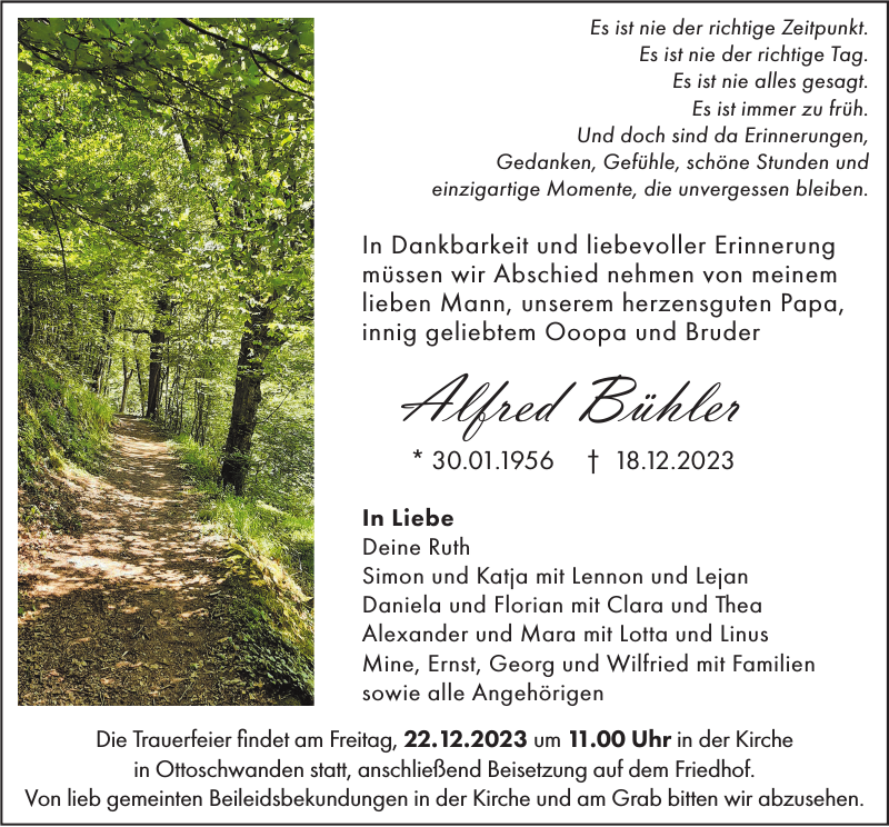 Alfred Bühler Traueranzeige Badische Zeitung