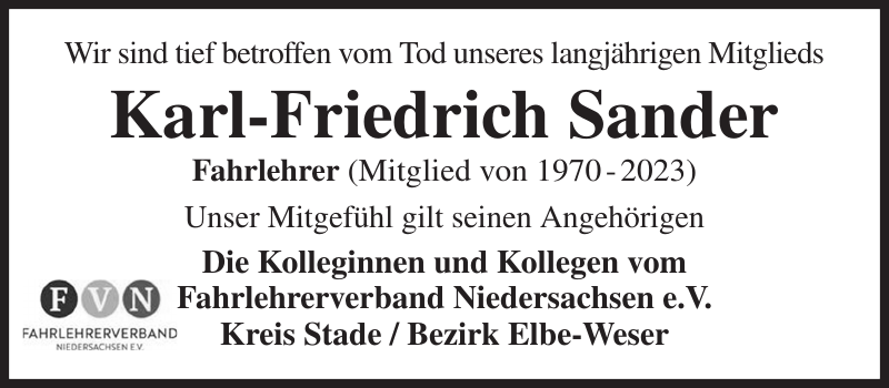 KarlFriedrich Sander Nachruf Stader Tageblatt