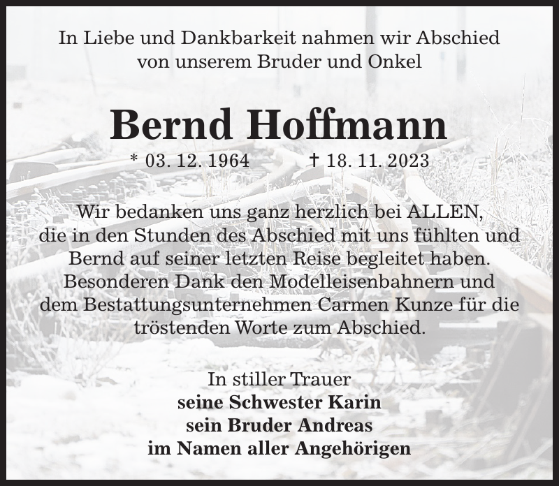 Bernd Hoffmann Traueranzeige Sächsische Zeitung