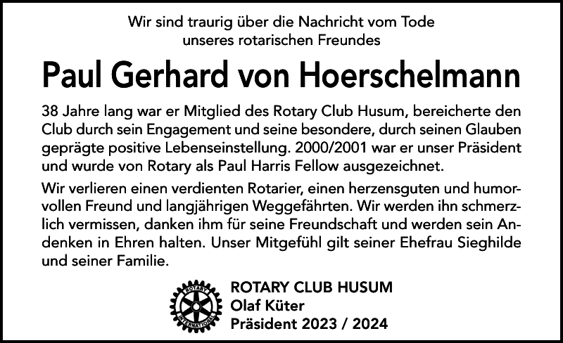 Paul Gerhard von Hoerschelmann Gedenken Husumer Nachrichten