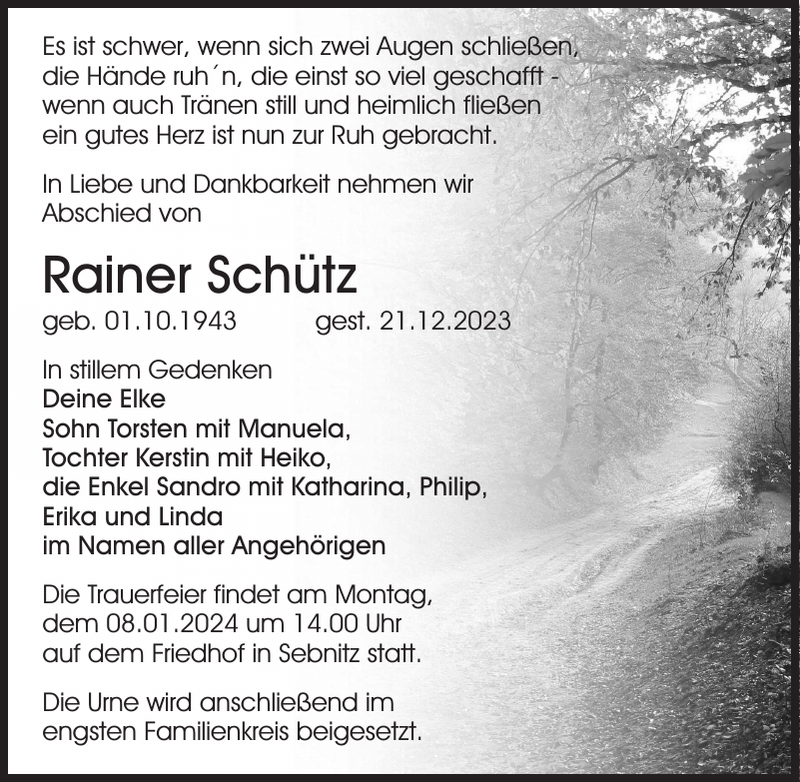 Rainer Schütz Traueranzeige Sächsische Zeitung