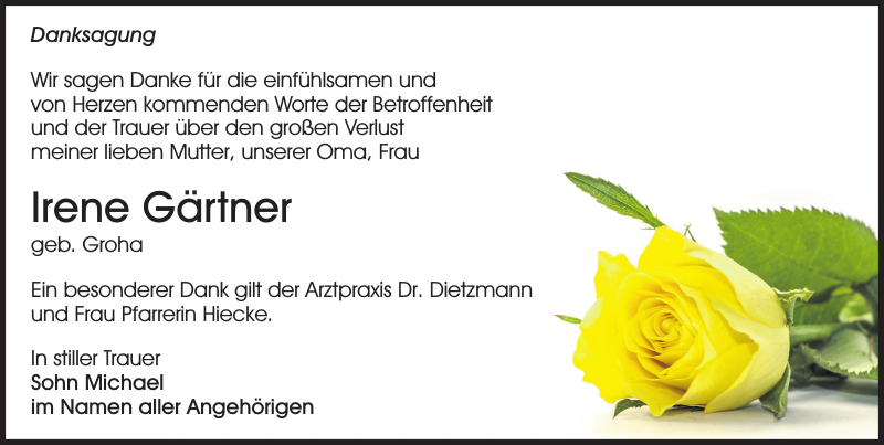 Irene Gärtner Traueranzeige Sächsische Zeitung