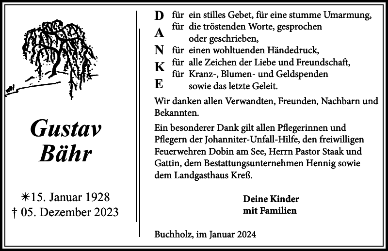 Gustav Bähr Traueranzeige Zeitung für die Landeshauptstadt