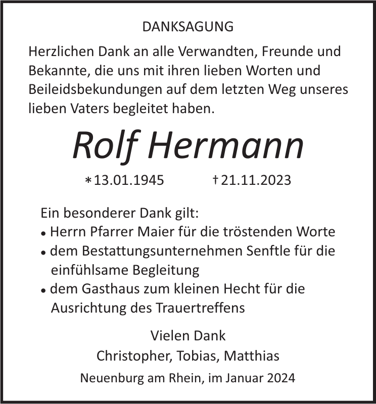 Rolf Hermann Danksagung Badische Zeitung