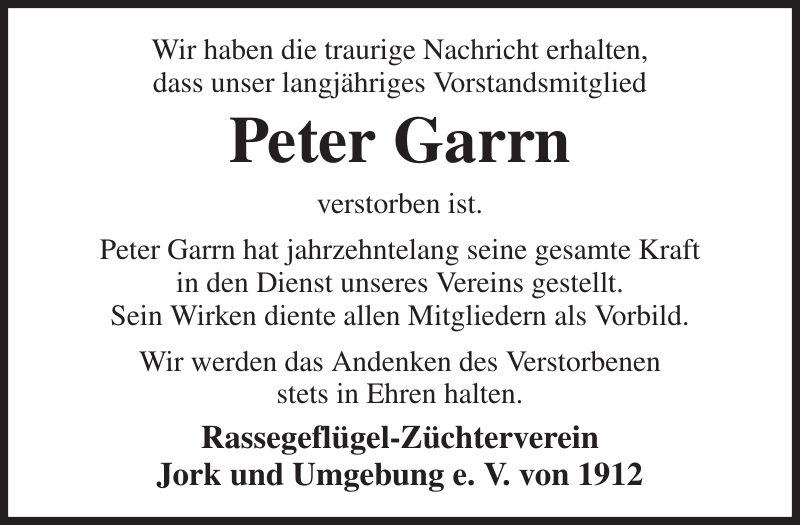 Peter Garrn Nachruf Stader Tageblatt