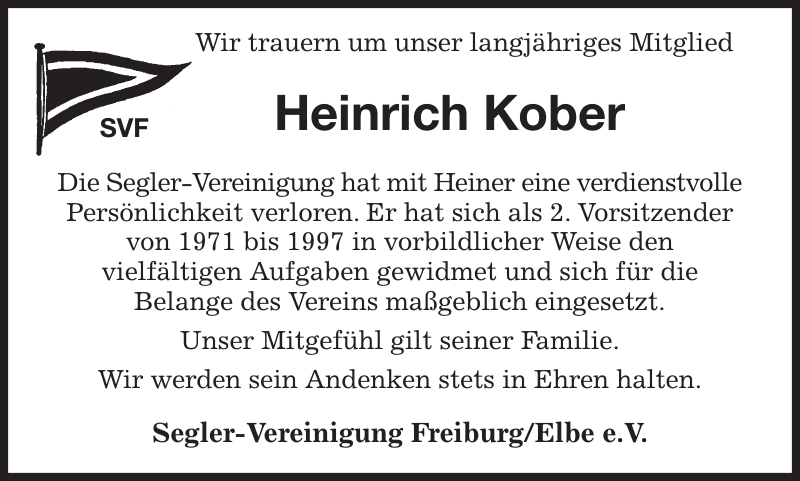 Heinrich Kober Nachruf Stader Tageblatt