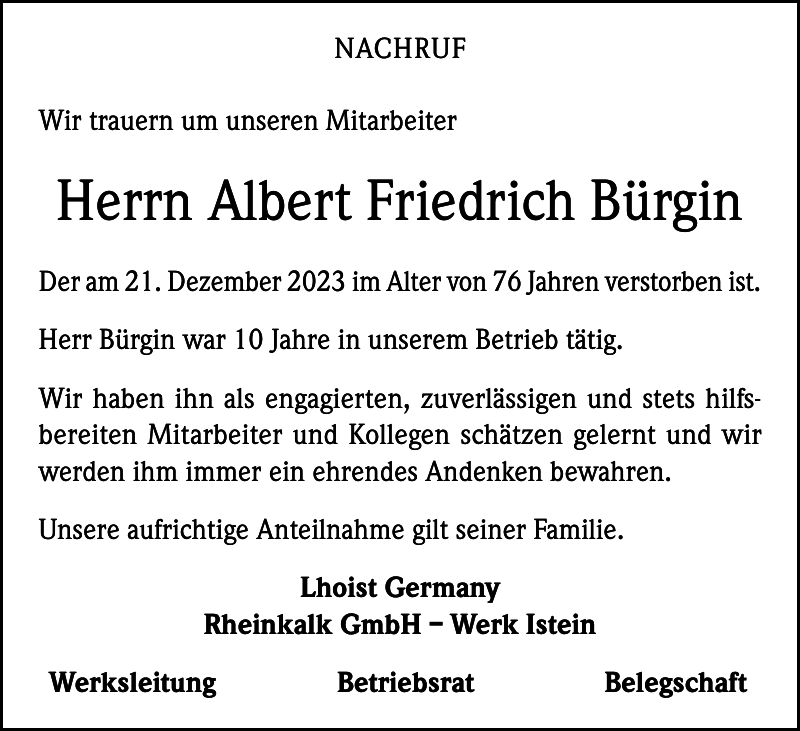 Friedrich Bürgin Nachruf Badische Zeitung