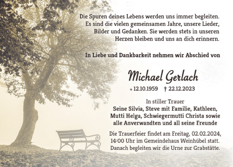 Michael Gerlach: Traueranzeige : Sächsische Zeitung