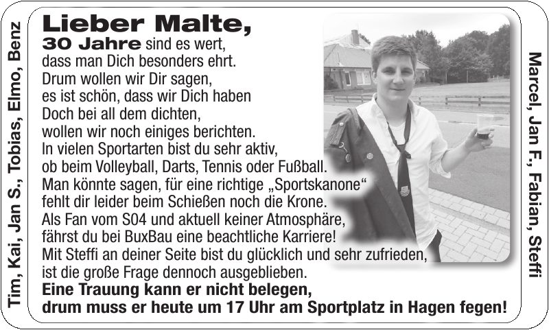 Malte 30ter Geburtstag Stader Tageblatt