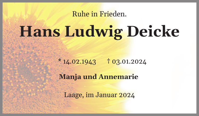 Hans Ludwig Deicke Traueranzeige Güstrower Zeitung