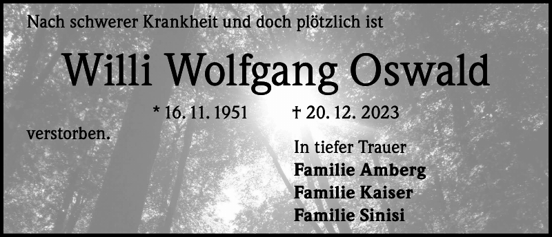 Willi Wolfgang Oswald Traueranzeige Badische Zeitung