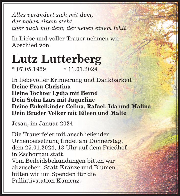 Lutz Lutterberg Traueranzeige Sächsische Zeitung
