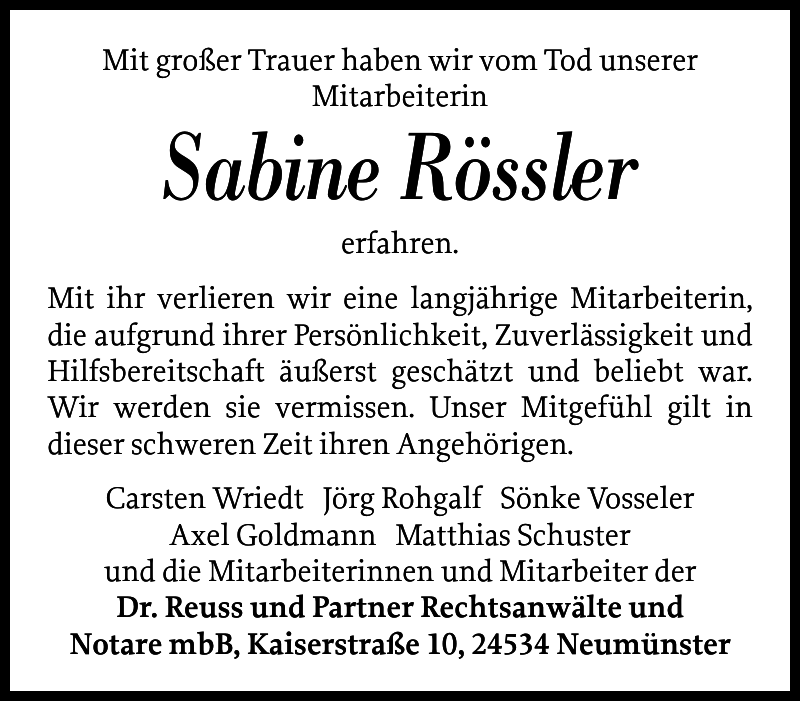 Sabine Rössler Gedenken Holsteinischer Courier
