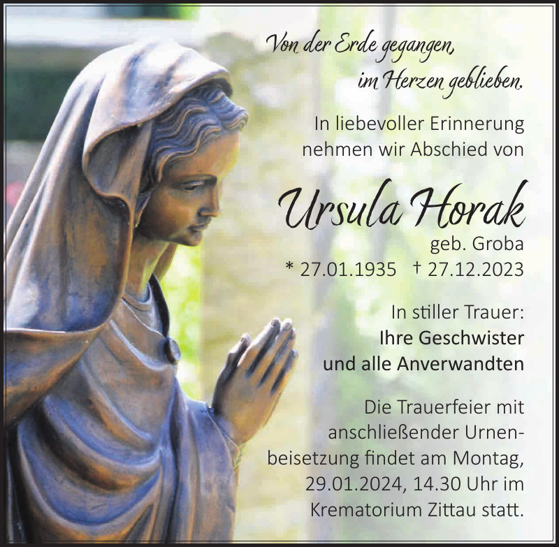 Ursula Horak Traueranzeige Sächsische Zeitung