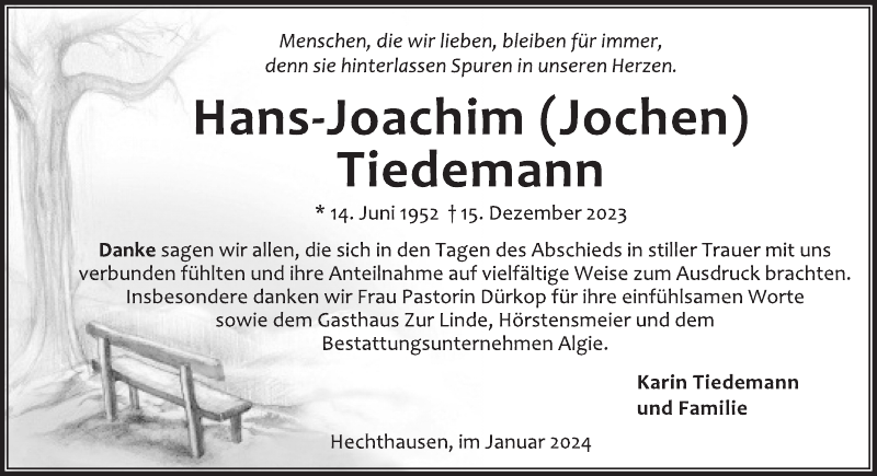 HansJoachim Jochen Tiedemann Danksagung Stader Tageblatt