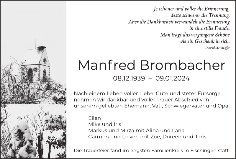 Manfred Brombacher Traueranzeige Badische Zeitung