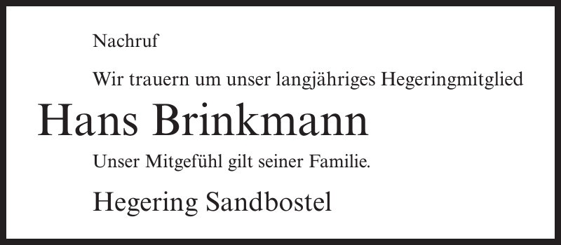 Hans Brinkmann Nachruf Bremervörder Zeitung