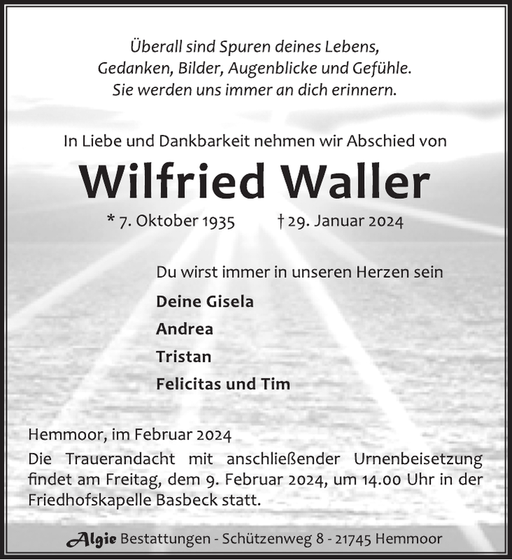 Wilfried Waller Traueranzeige Stader Tageblatt