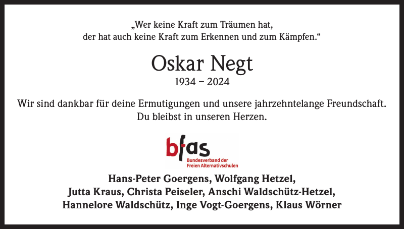 Oskar Negt Traueranzeige Badische Zeitung
