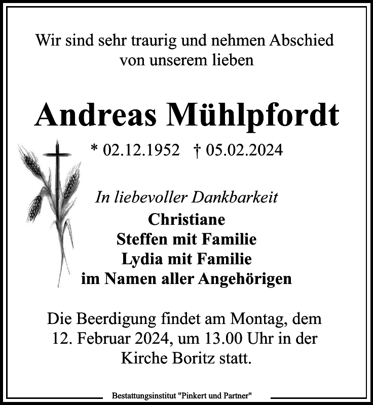 Andreas Mühlpfordt Traueranzeige Sächsische Zeitung