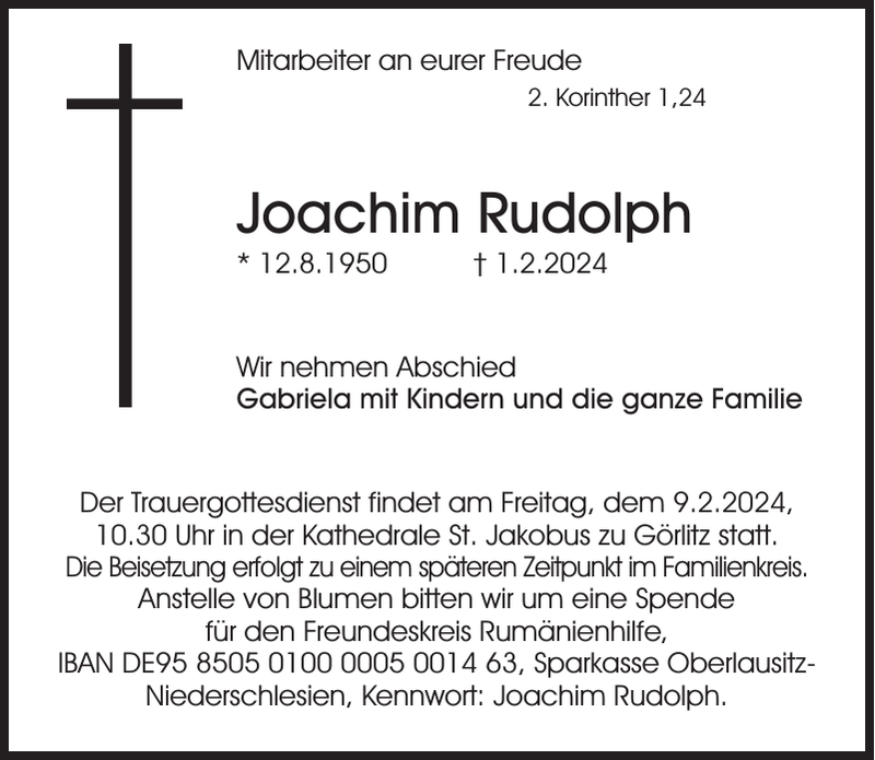 Joachim Rudolph Traueranzeige Sächsische Zeitung