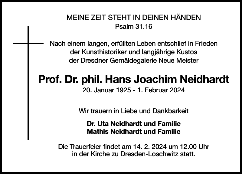 Hans Joachim Neidhardt Traueranzeige Sächsische Zeitung