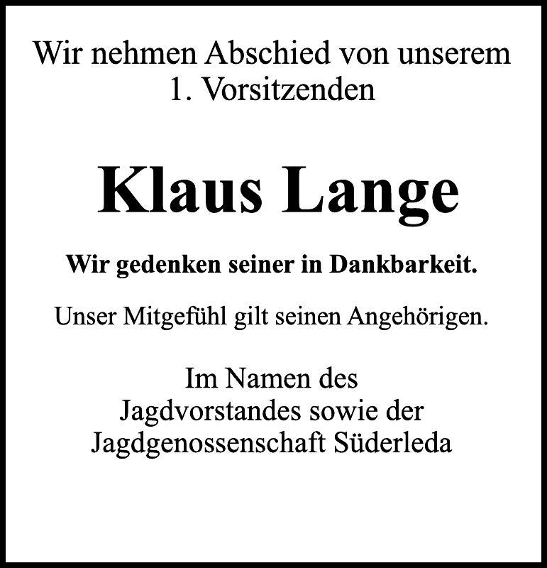 Klaus Lange Gedenken NiederelbeZeitung