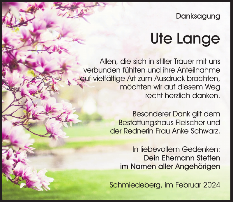 Ute Lange Traueranzeige Sächsische Zeitung