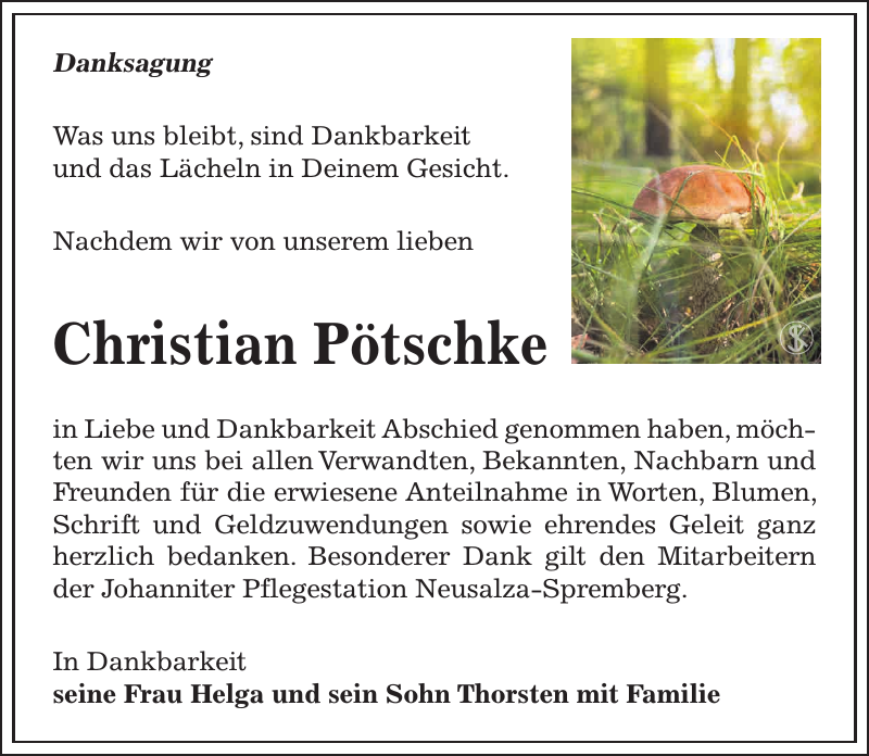 Christian Pötschke Traueranzeige Sächsische Zeitung