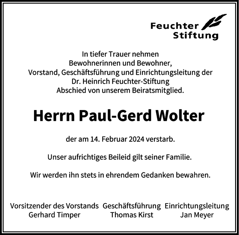 PaulGerd Wolter Nachruf Westdeutsche Zeitung