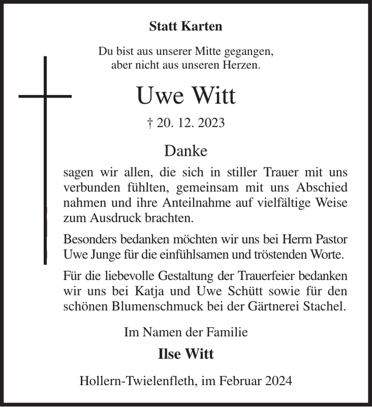 Uwe Witt Danksagung Stader Tageblatt