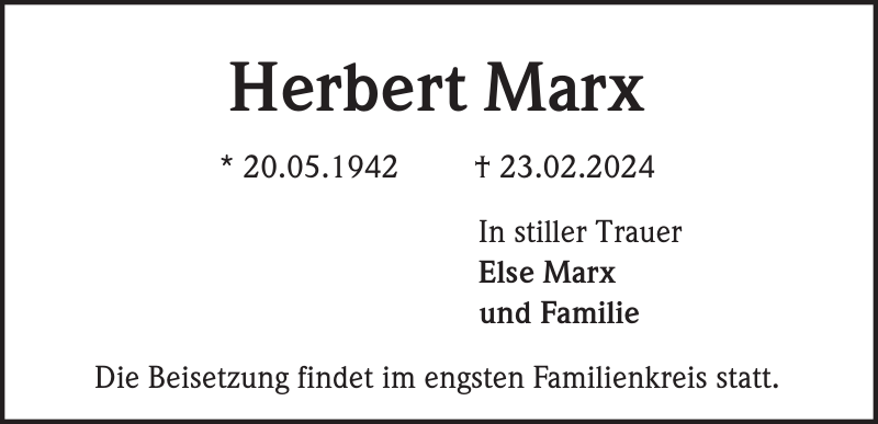 Herbert Marx Traueranzeige Badische Zeitung