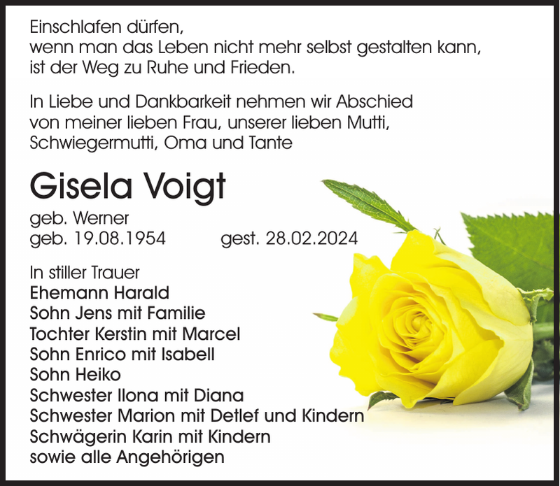 Gisela Voigt Traueranzeige Sächsische Zeitung