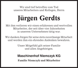 Anzeige für Jürgen Gerdts