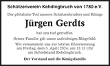 Anzeige für Jürgen Gerdts