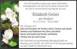 Anzeige für Elisabeth Geiser