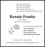 Anzeige für Renate Franke