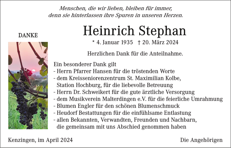 Heinrich Stephan: Traueranzeige : Badische Zeitung