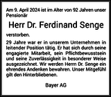 Anzeige für Dr. Ferdinand Senge