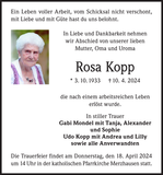 Anzeige für Rosa Kopp