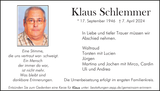 Anzeige für Klaus Schlemmer