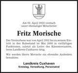 Anzeige für Fritz Morische