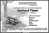 Anzeige für Gerhard Timm