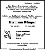 Anzeige für Hermann Rümper