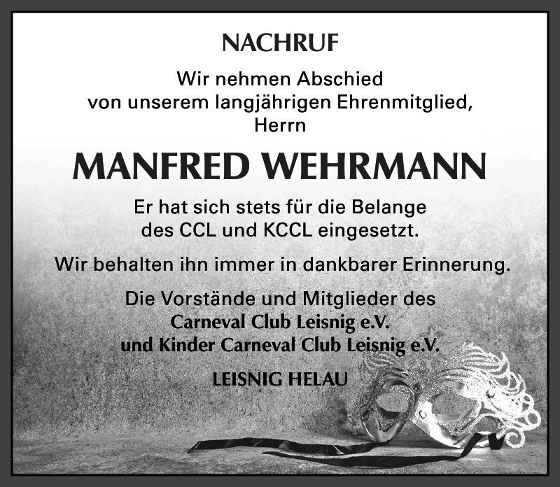 Manfred Wehrmann Traueranzeige Sächsische Zeitung