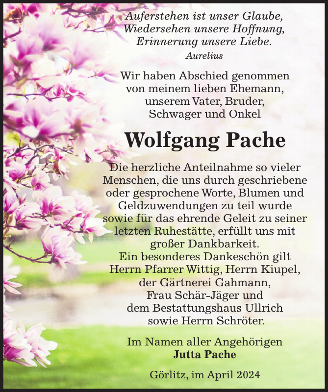 Wolfgang Pache Traueranzeige Sächsische Zeitung