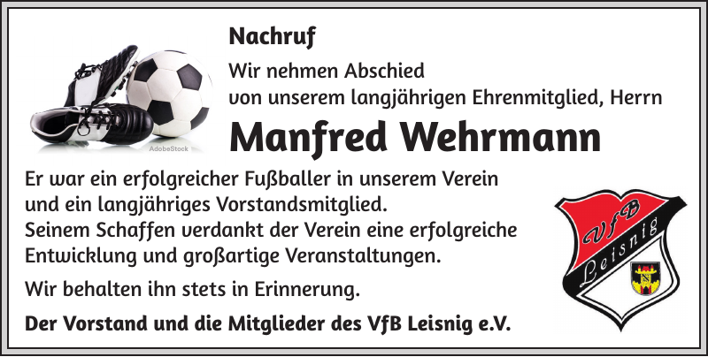 Manfred Wehrmann Traueranzeige Sächsische Zeitung