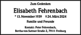 Anzeige für Elisabeth Fehrenbach